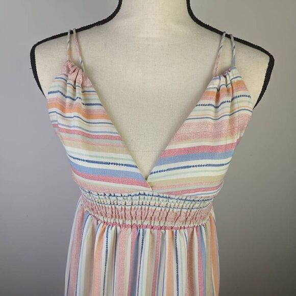 Vici Women’s Small Multi Colored Striped Sundress Maxi Sleeveless Open Summer - Picture 3 of 11